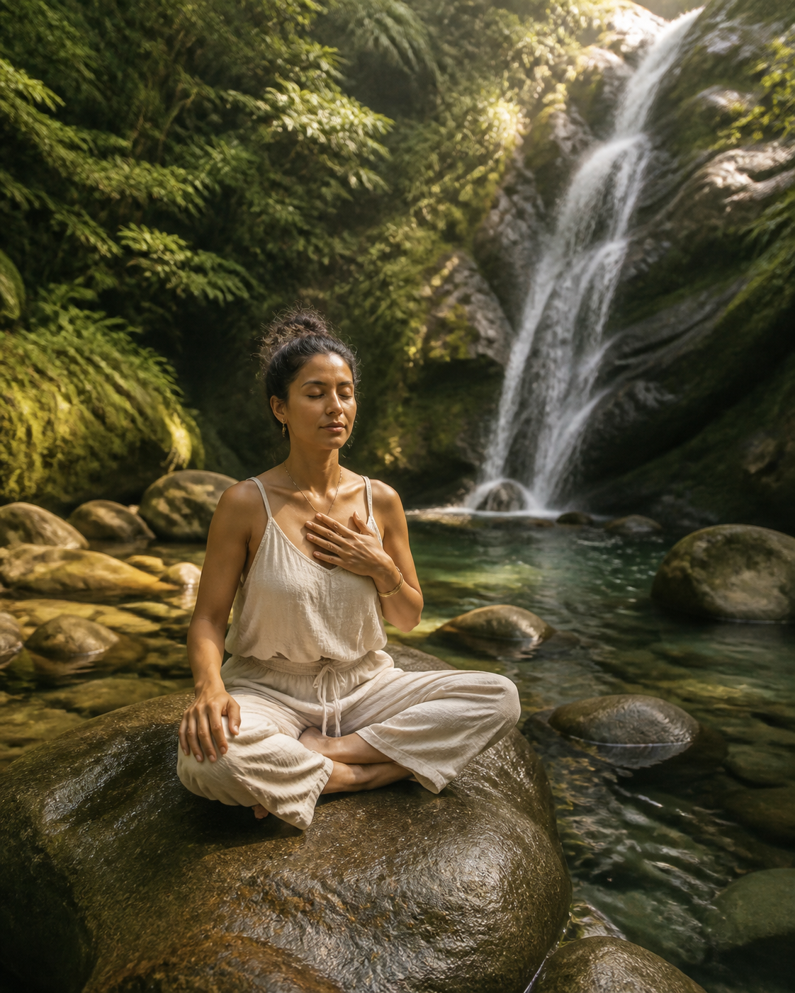 Meditation beside a waterfall